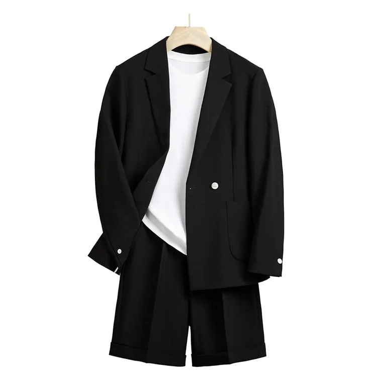 

Summer Men Suit Jacket Shorts Set Vintage Blazer Shorts Two Piece Set Loose Korean Style Casual Mens 2 Piece Outfits Plus Size