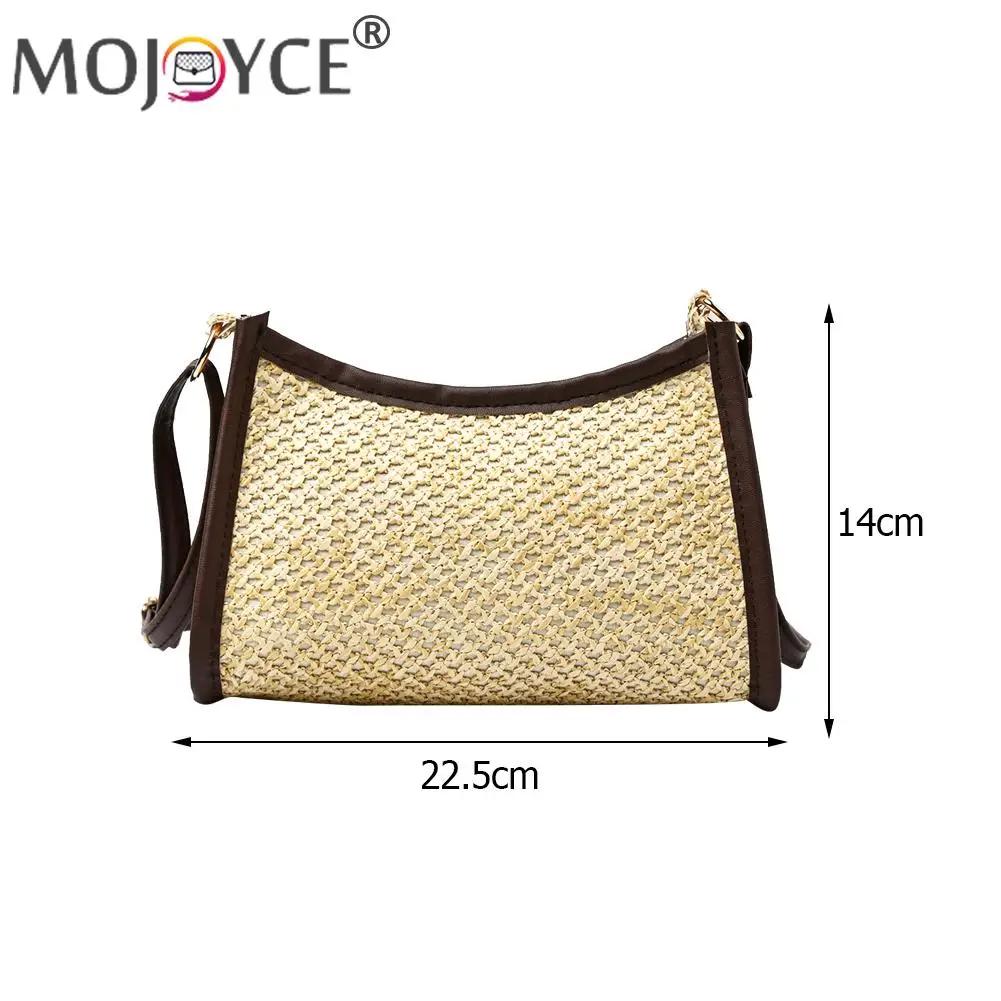 

Summer Vacation Beach Travel Zipper Small Messenger Handbags Fashion Women Straw Woven Contrast Color Shoulder Underam Bag
