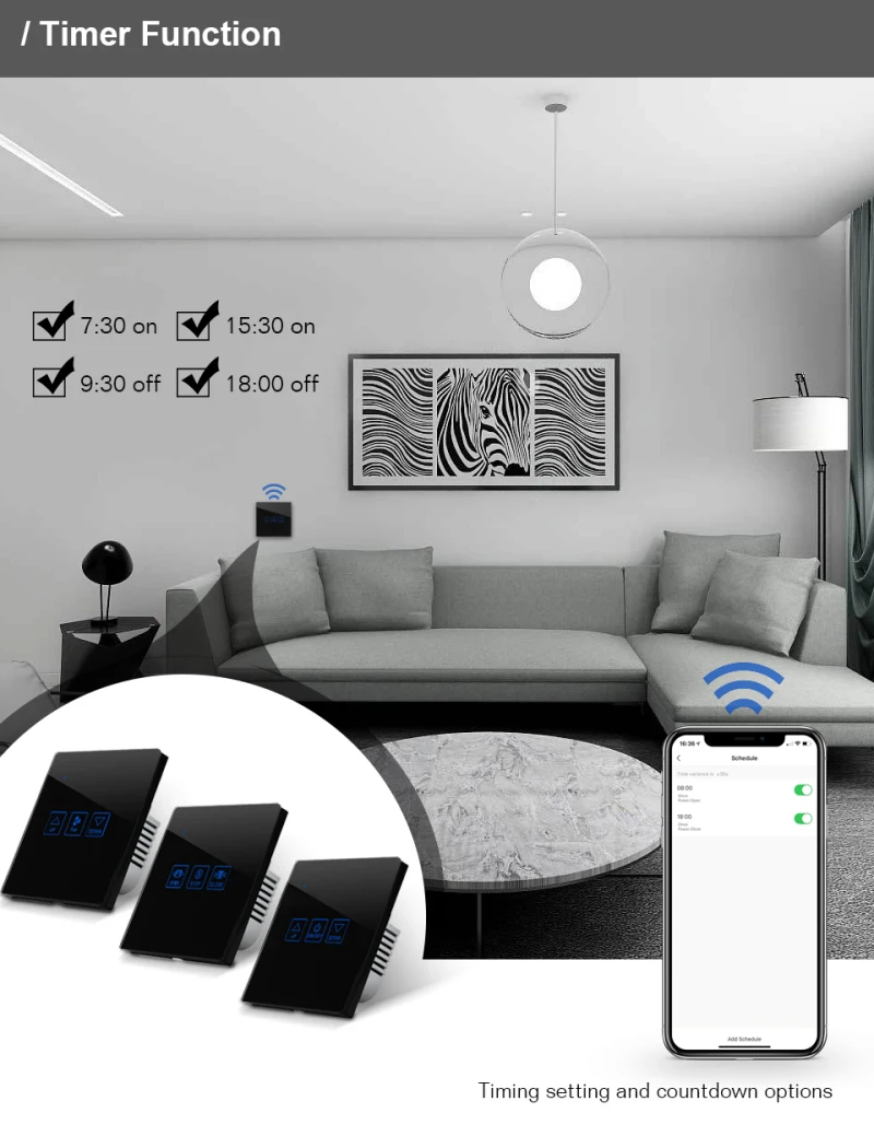 

ZigBee3.0 Smart Home WIFI Wall Touch Switch Dimmer/Fan/Curtain Switch Smart Switch Compatible With Tuya APP Alexa Google Home