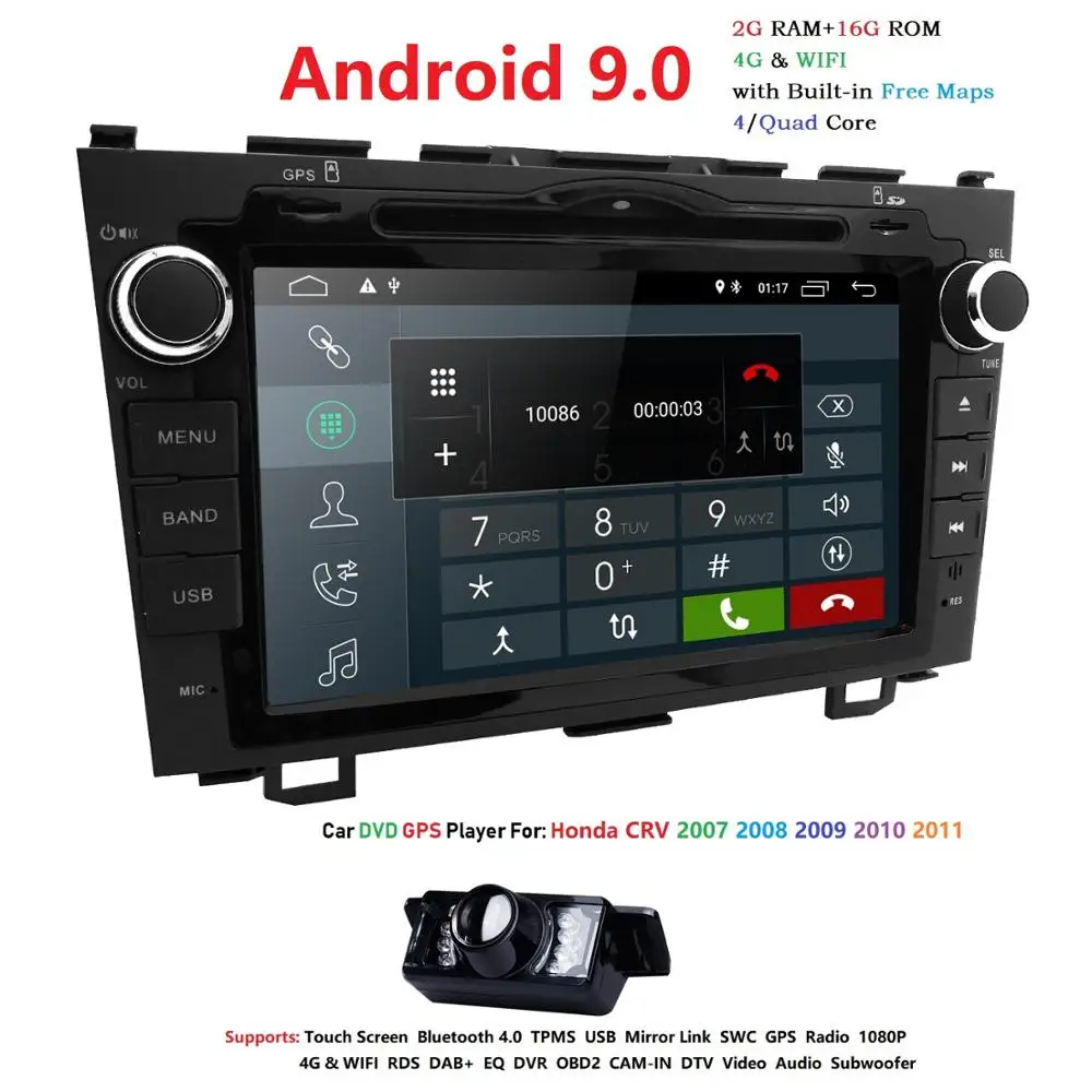 Hizpo автомобильный dvd-плеер gps Navi для Honda CRV 2007-2011 ips емкостный экран 1024*600+ 4G+ wifi+ BT+ SWC+ RDS+ Android 9,0+ 2 г+ 16 ГРОМ