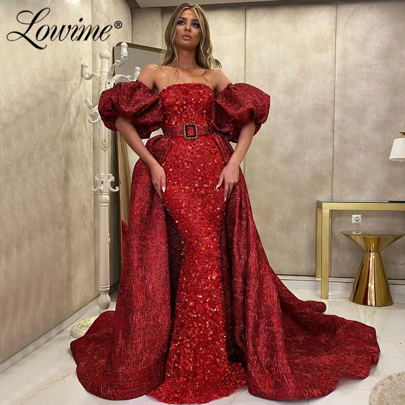 Бургундия вечерние платья 2020 пышные рукава со съемной юбкой Дубай Формальные