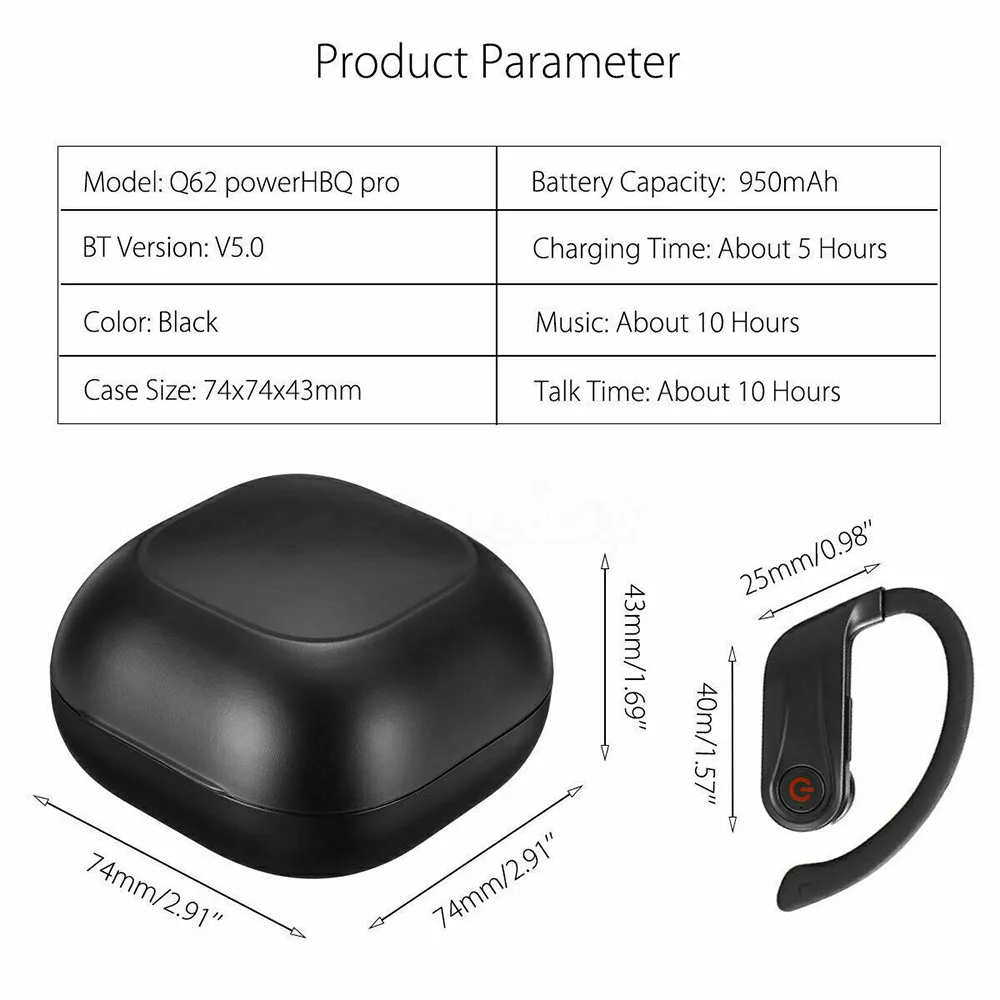 Беспроводные TWS наушники Power HBQ PRO Bluetooth 5 0 спортивные стереонаушники 950 мА/ч