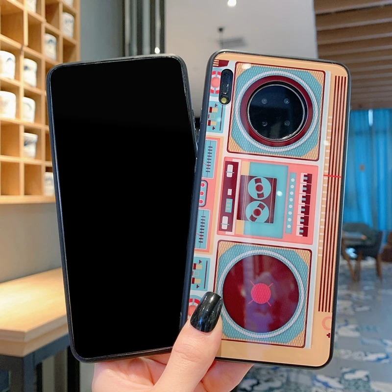 80's Vintage Voice Recorder Phone Protective Case For Huawei mate30 mate30pro Drop-resistant Glass Soft Edge Silicone Back Cover |