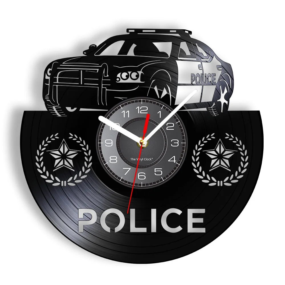 

Полицейские настенные часы из настоящей виниловой пластины для правоохранительных органов, для защиты и обслуживания шерифа, декоративные бесшумные часы