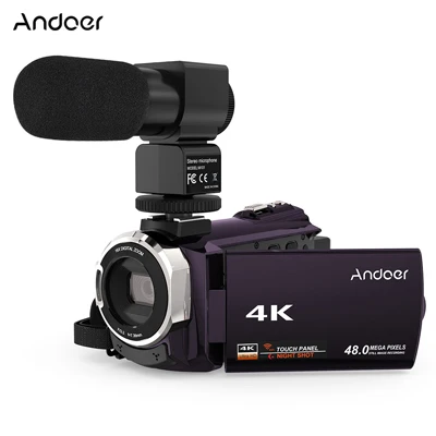 Coffee plus Mic Andoer WiFi цифровая видеокамера 4K 1080P 48MP камера видеокамера рекордер с 0.39X макрообъектив микрофон сенсорный экран Ночной прицел - Цвет: Coffee plus Mic