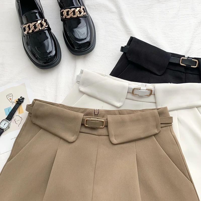 

Unua amo 2021 Summer Casual Suit Shorts For Women Korean Style Solid Color Fashion Wild High Waist Wide Leg Shorts With Belt