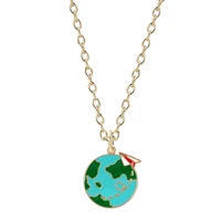round female plane flying around the earth pendant necklace choker flying over the pacific ocean fashion women jewelry gifts