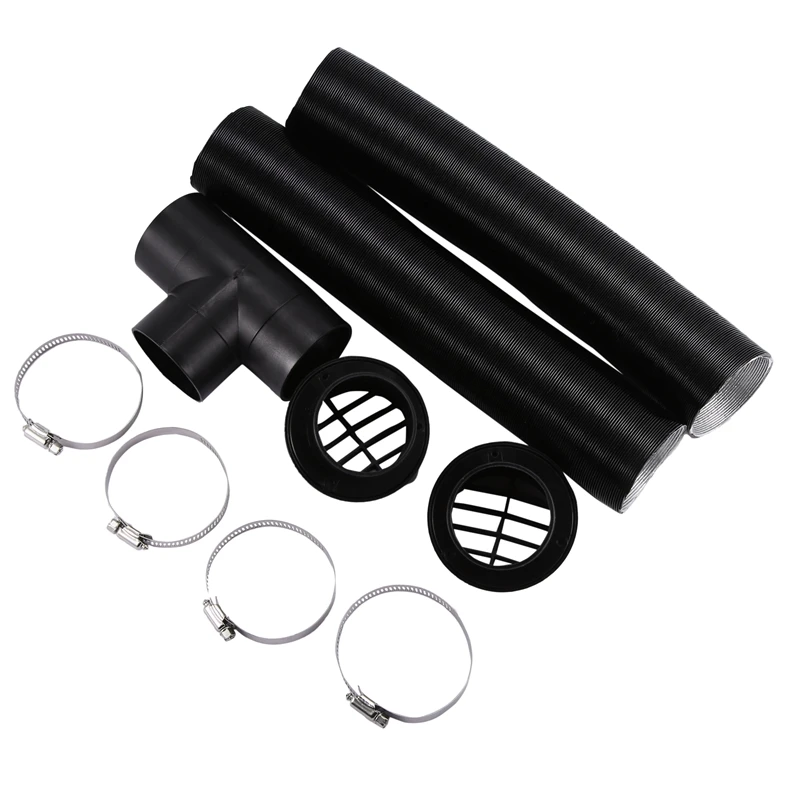 

60mm Car Auto Heater Pipe Duct T Piece Warm Air Outlet Vent Hose Clips Set for Parking Heater Webasto Eberspacher