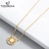 todorova simple golden sun necklaces pendants for women stainless steel jewelry dainty sun wheel round circle vintage necklace