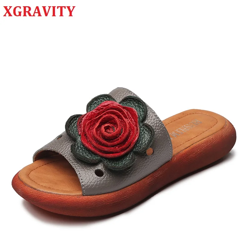 Сандалии XGRAVITY женские с открытым носком мягкая плоская подошва натуральная кожа