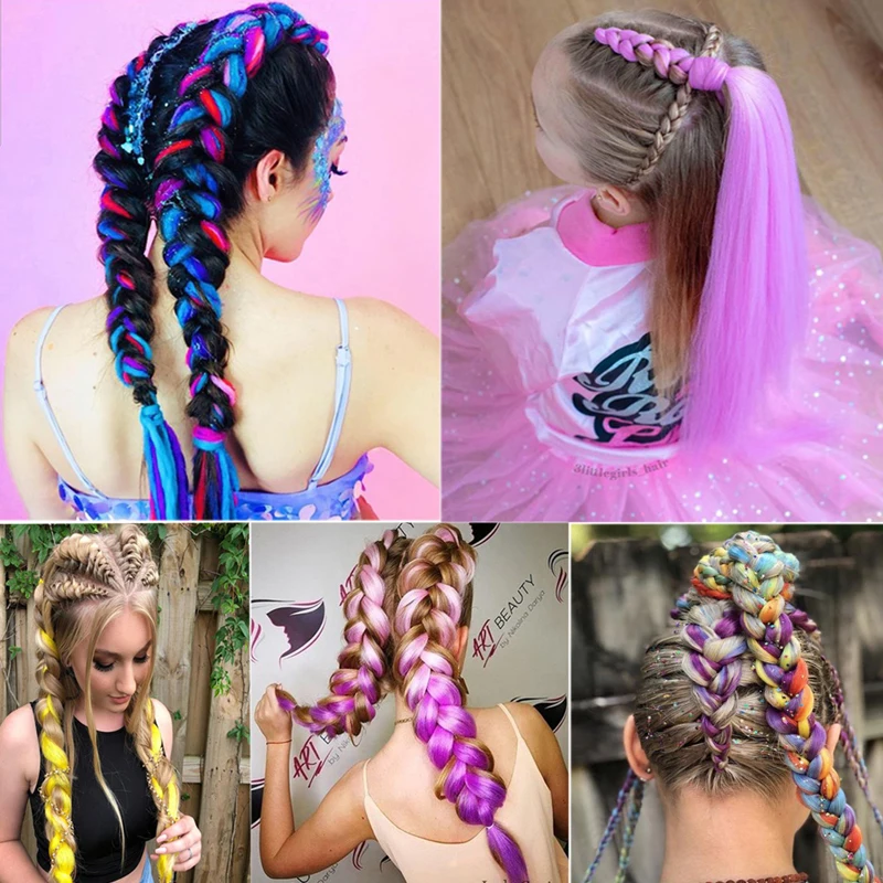 24 дюйма огромные косы волосы для обновления синтетические розовый красный синий