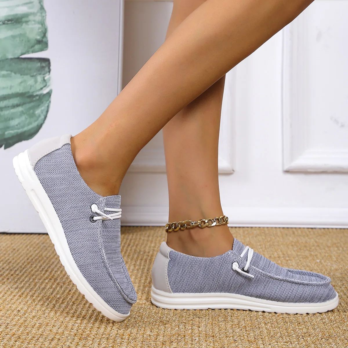 2021 New Women Shoes Sneakers Knitted Mesh Dude Flats Large Size Ladies Slip on Mujer Zapatill Casual Summer Female Mocassins | Обувь