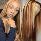 180 плотность HD прозрачные кружевные передние человеческие волосы парики хайлайтер медовый блонд 13x4 кружевной передний парик для черных женщин красивые волосы