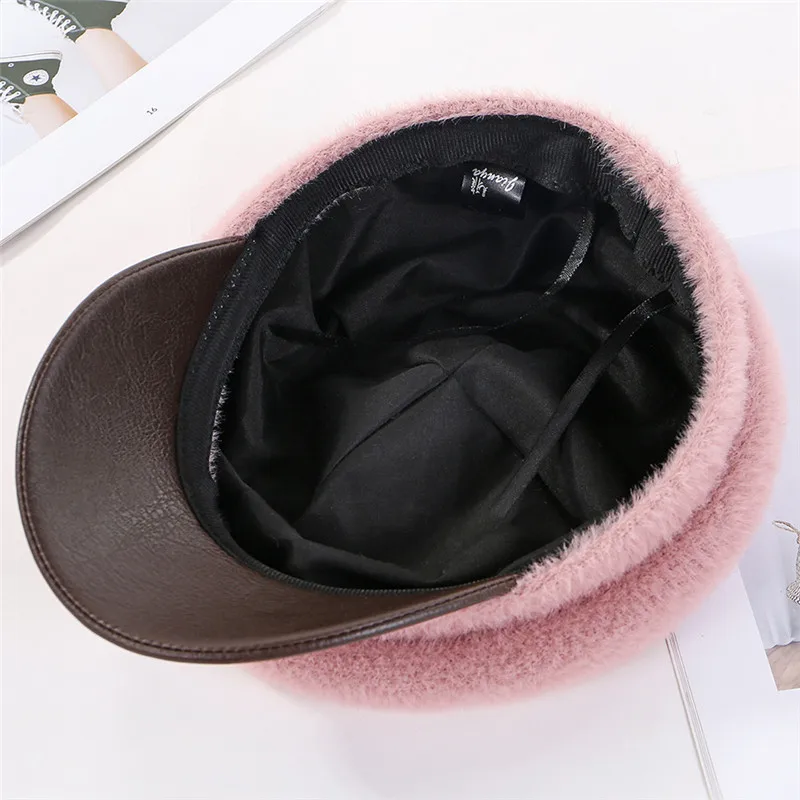 Женская шапка с козырьком USPOP Толстая теплая из норкового бархата восьмиугольным