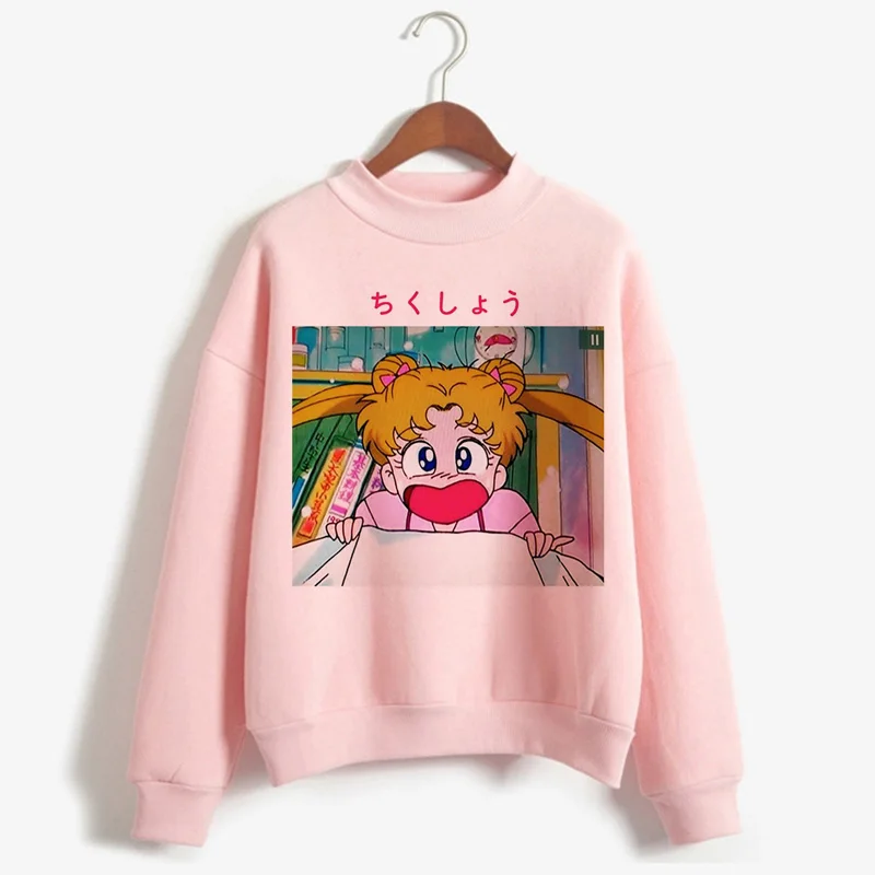 P1851V-pink Сейлор Мун каваи Харадзюку толстовки для женщин Ullzang милый кот Аниме Забавный мультфильм свитшоты Usagi 90s Эстетическая толстовка женская - Цвет: P1851V-pink