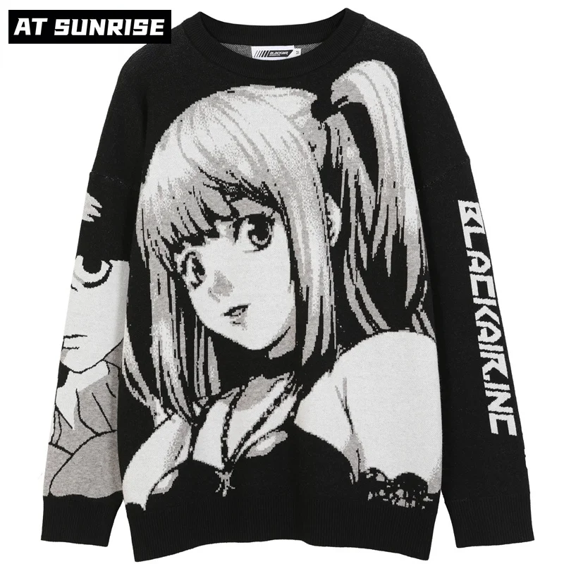 Mens Hip Hop Streetwear Harajuku Sweater Vintage Retro Japanese Style Anime Girl Knitted Sweater 2021 Autumn Cotton Pullover