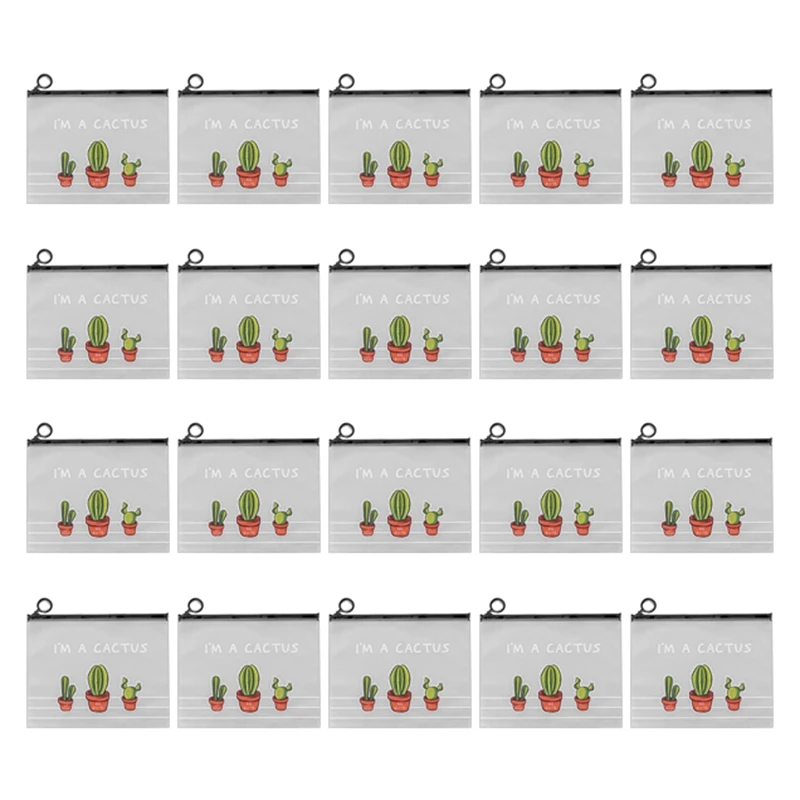 Cute Fresh and Transparent Frosted Cactus Storage Bag Large Capacity Student Stationery Pencil Case-Transparent