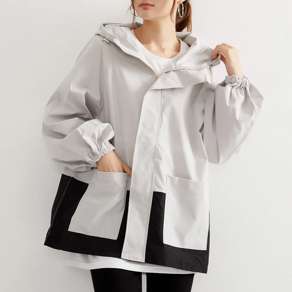 

2021 New Autumn Winter Clothing Jacket Women Zipper Hooded Patchwork Coat New Korean Wool Outwear Female Loose Outerwear Clothes