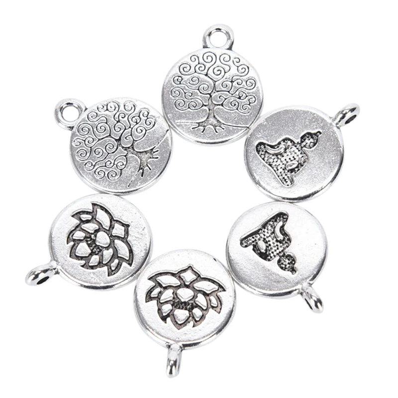 10 шт./лот тибетские круглые бирки Лотос/Древо жизни/Подвески Будды 15 мм