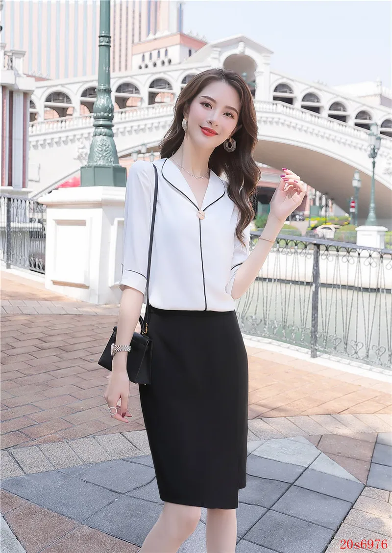 Женский офисный комплект из 2 предметов блузка с коротким рукавом и юбка|Рубашки|