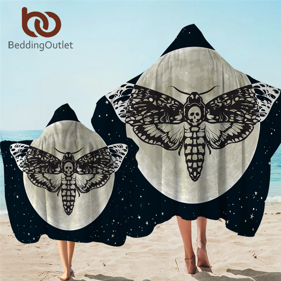 BeddingOutlet носимое банное полотенце Death Moth готическое с капюшоном и черепом пляжное