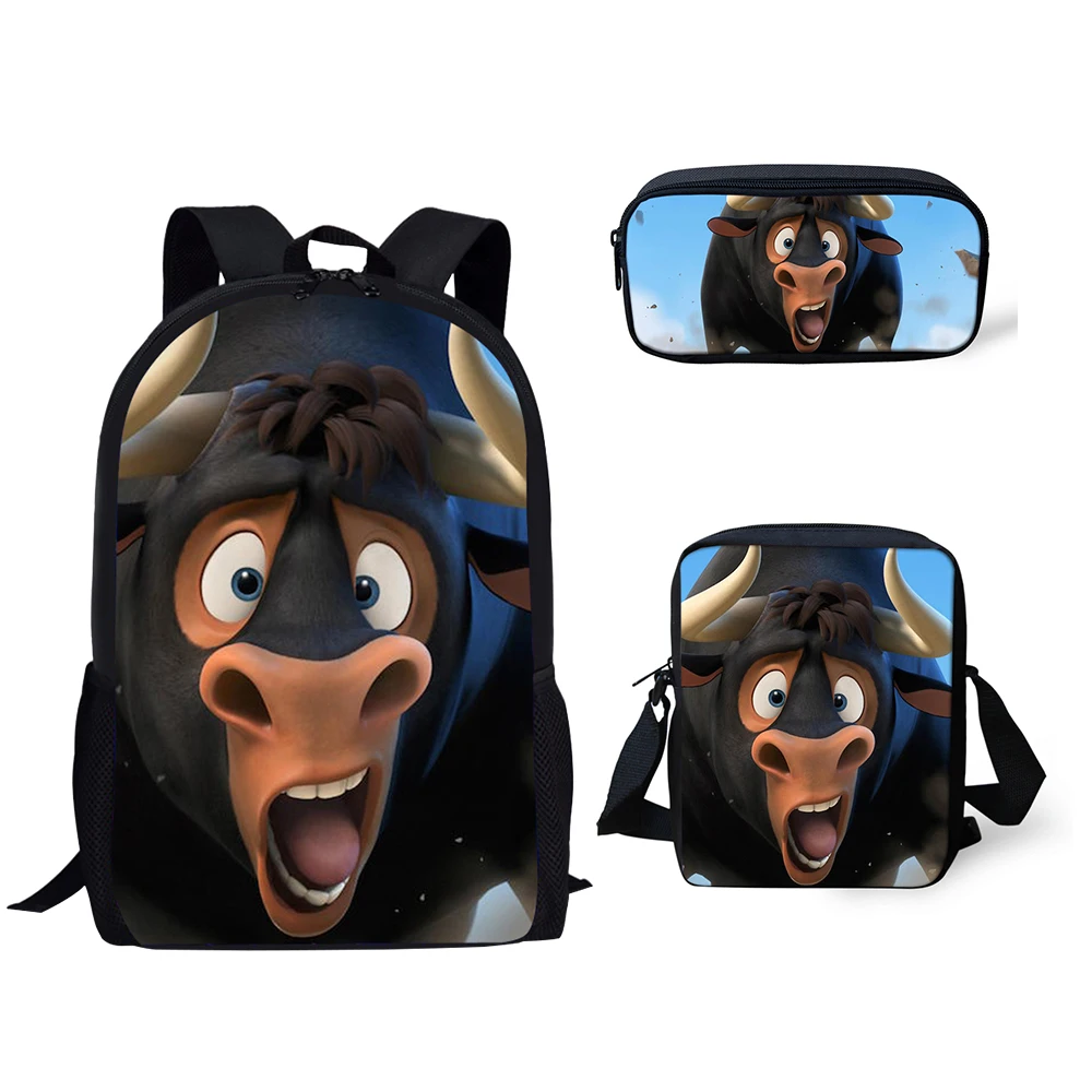 HALYUNASC 3PCs/Set Children's School Backpack Ferdinand Pattern School Bags Cartoon Anime Design Teenagers Book-Bags Set