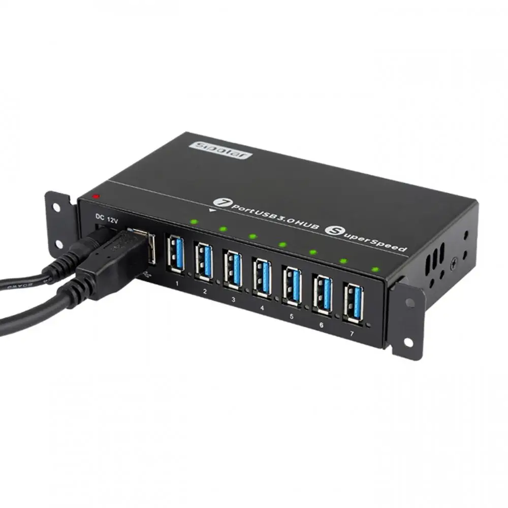 Sipolar-concentrador de red Industrial con 7 puertos USB 3,0, dispositivo de transferencia de datos de alta velocidad, multicargador rápido con adaptador de corriente de 12V y 3a, A173