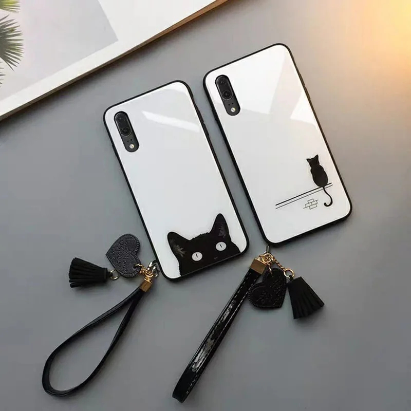 Чехол из закаленного стекла с милым мультяшным котом для iphone 11 Лот pro max xr xs X 7 8 6s 6 plus, силиконовый защитный чехол для влюбленных