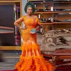 Нигерийские вечерние платья с открытыми плечами Aso Ebi, оранжевое элегантное вечернее платье до пола, длинное платье для выпускного вечера, наряды с аппликацией