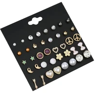 korean version of 20 pairs of fashion pearl petal crystal earrings set women butterfly peace symbol earrings jewelry wholesale