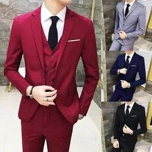 Trajes de estilo coreano para hombre, conjunto de traje Delgado, abrigo informal de tres piezas, talla grande, traje Formal de negocios para boda, chaleco, Blazer, Pantalones (1)