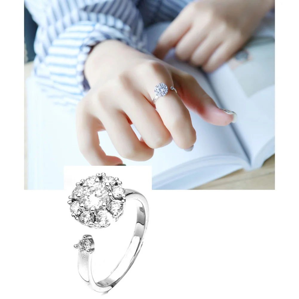 Женская мода стразы инкрустированное вращающееся Открытое кольцо на палец