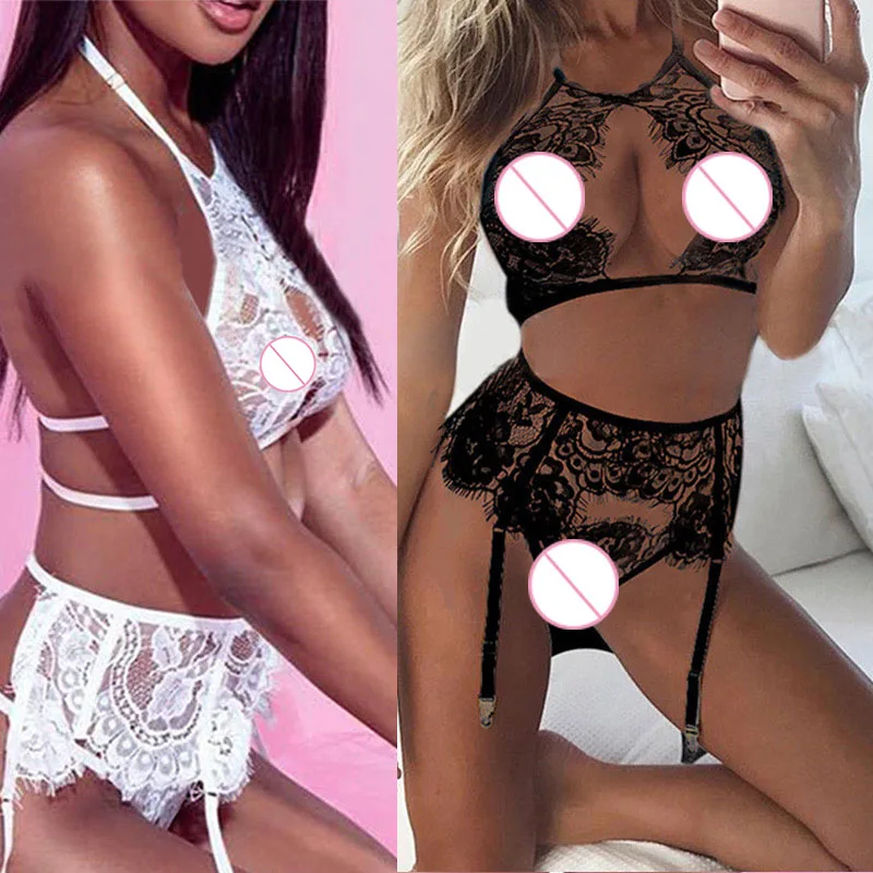 Женское Прозрачное нижнее белье Кружевной Костюм с бретелькой через шею DC116 2019 |