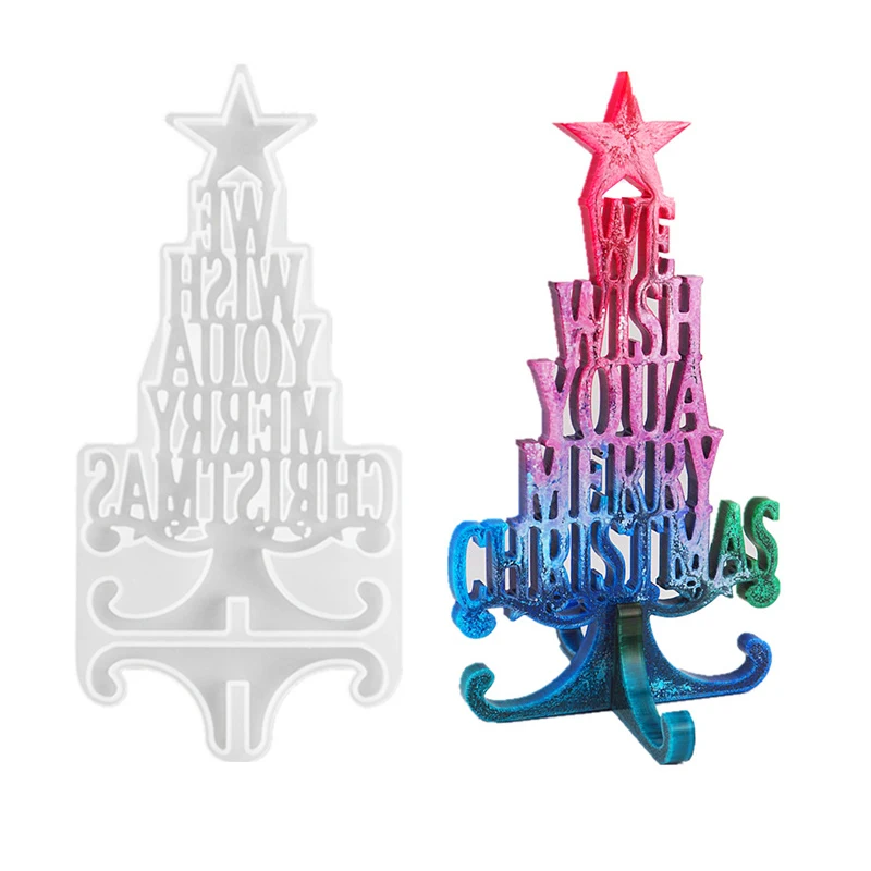 

DIY Christmas Series Crystal Epoxy Resin Mold Christmas Tree Letter Silicone Mold Decoration Christmas Silicone Mold For Resin