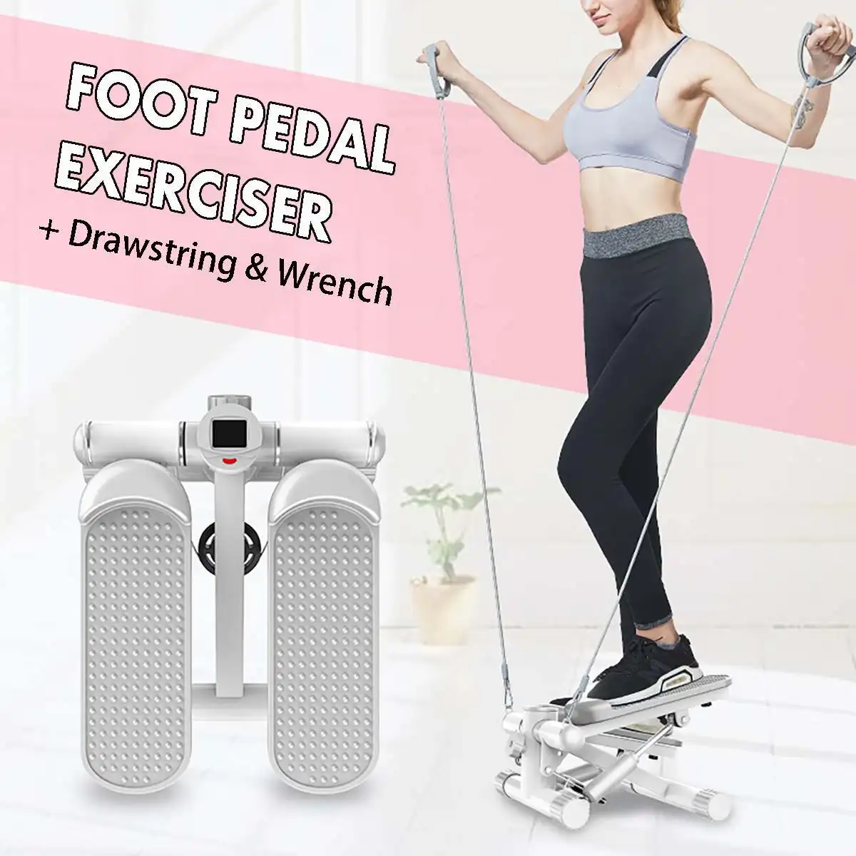 

Mini Treadmill Steppers Cycle Exerciser Hand Foot Pedal Stepper Office Home Gym for Lose Weight Leg Slimming Drawstring Wrench