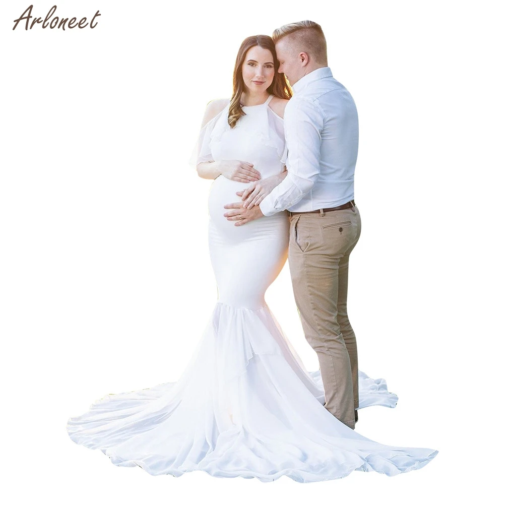 

Women Pregnants Maternity Photography Props Short Sleeve Ruffles Solid Long Dress Women Casual Dress New Fashion Summer 2020