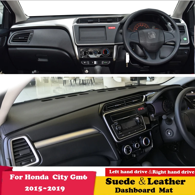 

Кожаный коврик для приборной панели для Honda City GM6 2015 2016 2017-2019, нескользящий коврик, чехол для приборной панели, ковер для защиты от солнца, зам...