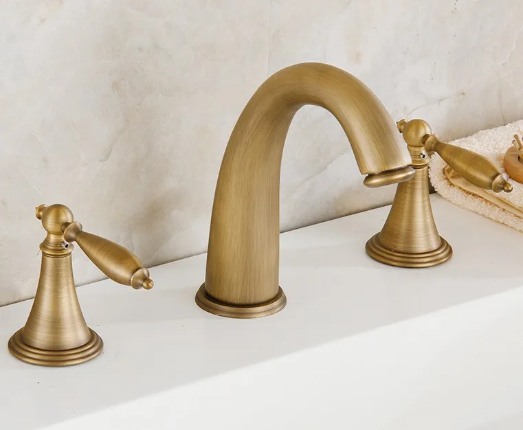 Античная латунная Ванна с широким бортиком кухонный смеситель 3 отверстиями и