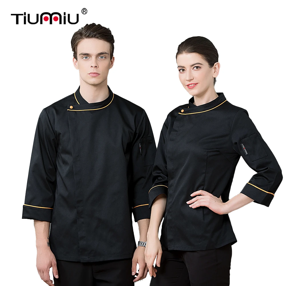 Модная Униформа шеф повара унисекс косой воротник длинный рукав комбинезон
