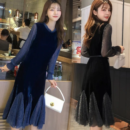 Модное женское платье в Корейском стиле летнее с длинным рукавом Короткие