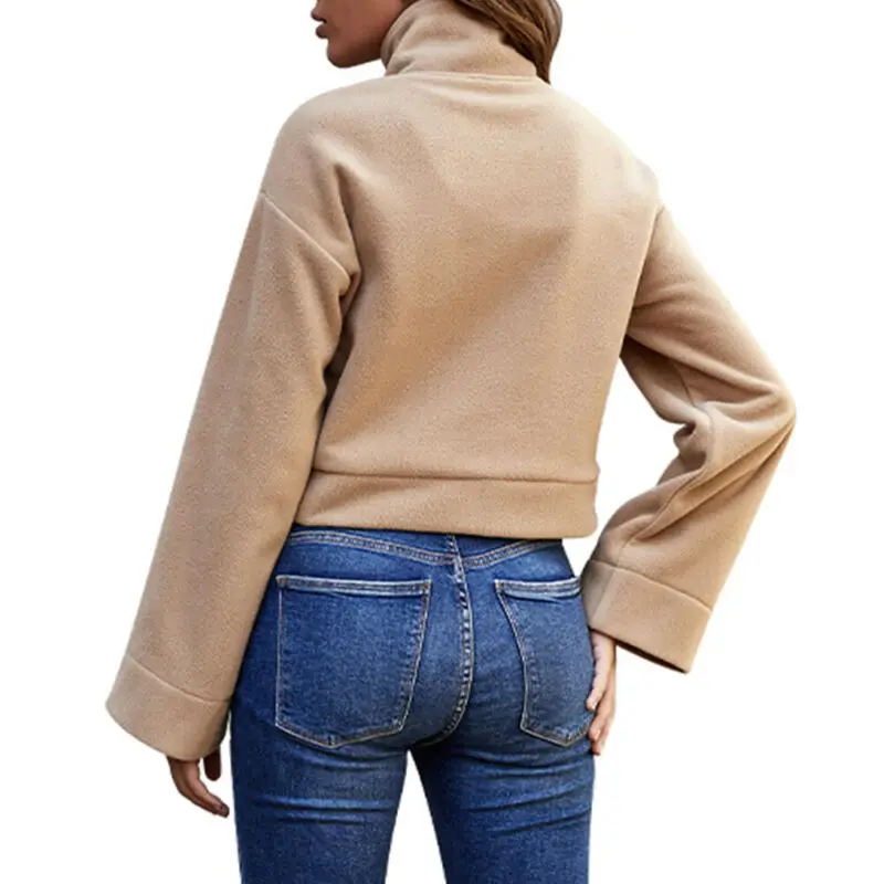 

Womens Ladies Long Sleeve Plain Sweatshirt Loose Casual Zipper Warm Blouse Top