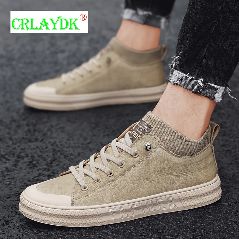 

Кроссовки CRLAYDK с высоким верхом для мужчин и женщин, спортивные, кожаные, классические, на шнуровке, уличная модная повседневная спортивная ...