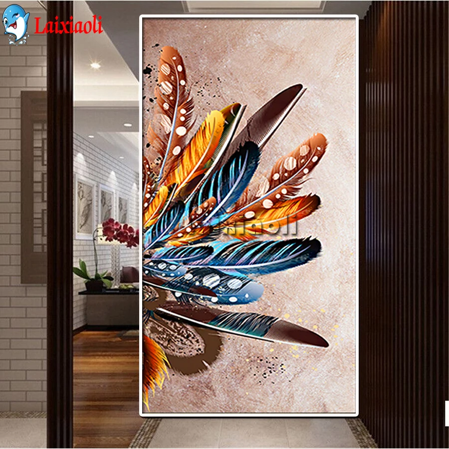

Colourful Feather 5D square round stones full diamond embroidery crystal diamond painting mosaic diy pattern hobby needlework