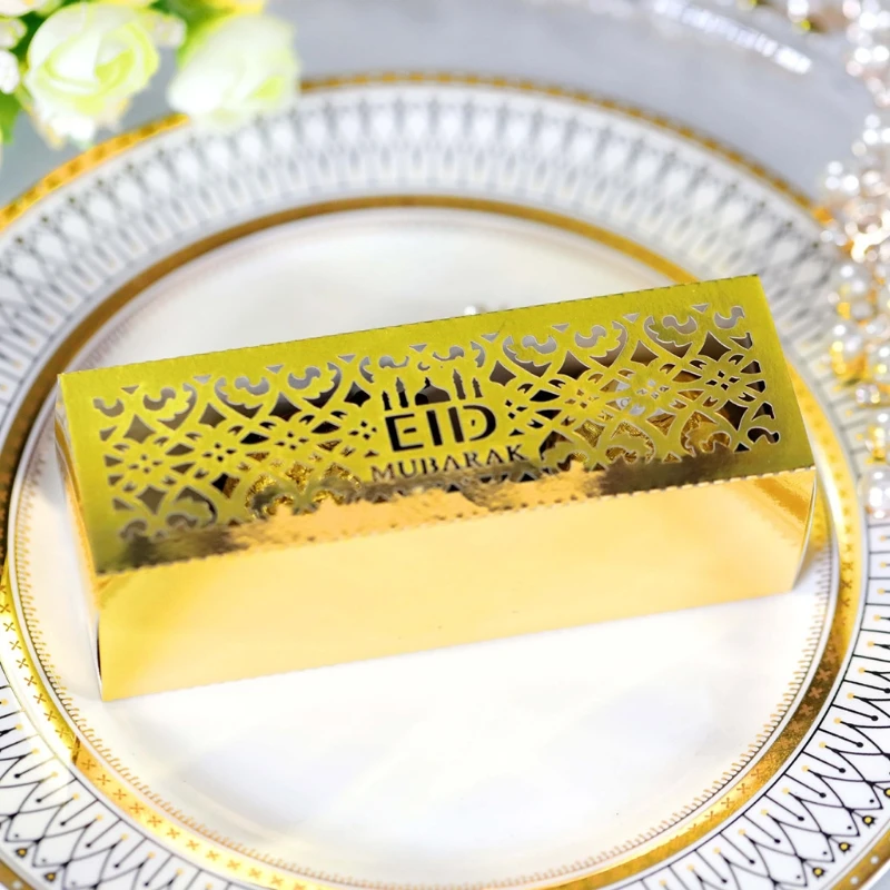 

100pcs Eid Mubarak Candy Box Hollow Ramadan Kareem Chocolate Gift Boxes Islamic Muslim Festival Happy Al-Fitr Supplies