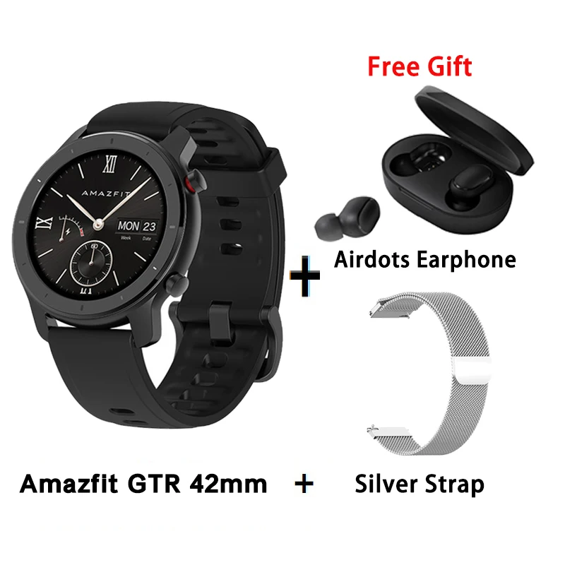 B add silver strap Глобальная версия Amazfit GTR 42 мм Смарт-часы AMOLED дисплей 5ATM женские и мужские умные часы gps и ГЛОНАСС BT5.0 для Xiaomi Phone IOS - Цвет: B add silver strap