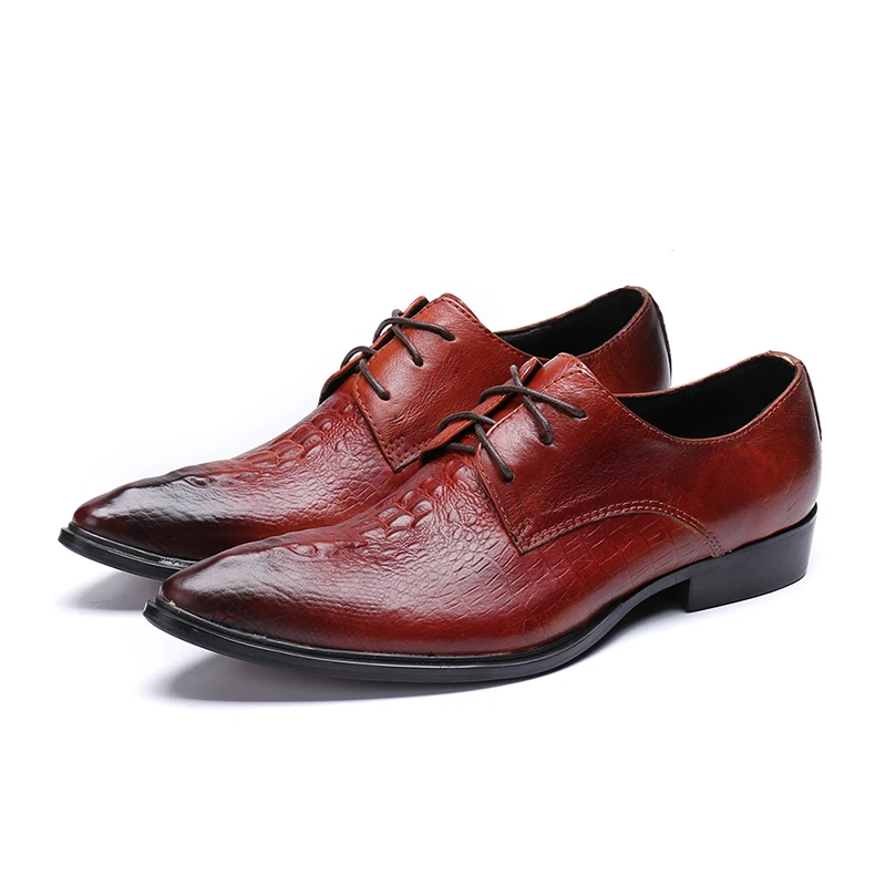 Мужская обувь из натуральной кожи красного вина Chaussure Homme Роскошная деловая в