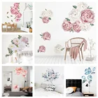 Розовые цветы наклейки на стену для детской комнаты Акварельные Цветы виниловые обои для девочек 3D Детский домашний декор для детской комнаты ПВХ наклейки