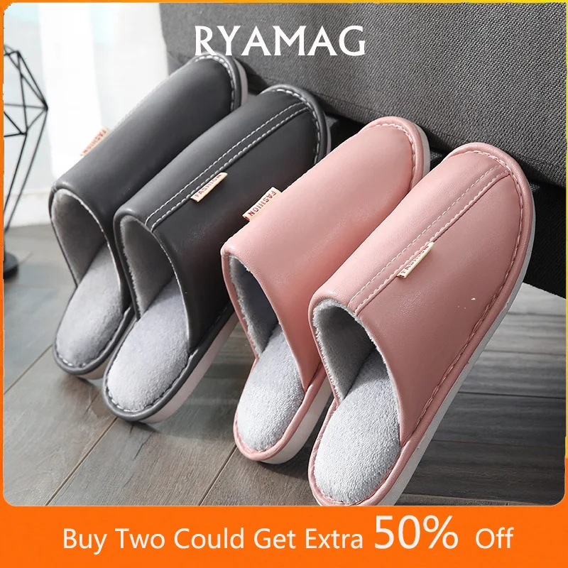 

Тапочки RYAMAG мужские, осенне-зимние, Нескользящие, водонепроницаемые, хлопковые, тапки из кожи пу