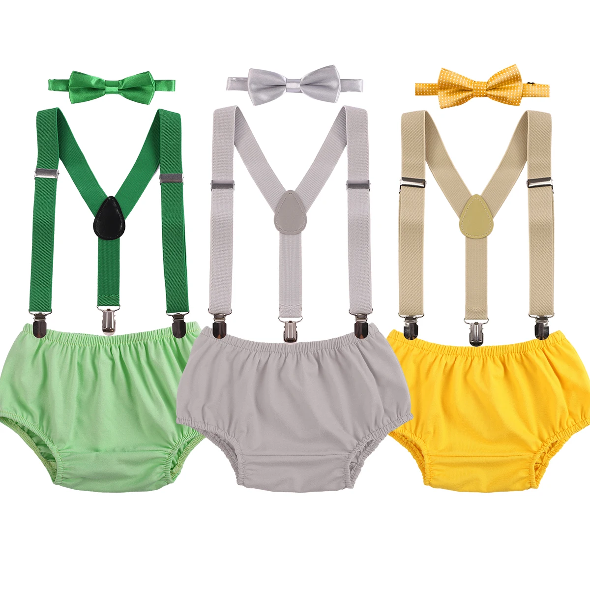 Baby Boys First Birthday Outfit Cake Smash Strap Clip Bow Tie Opening Ceremony Stage Performance Daily Wear PP Pants