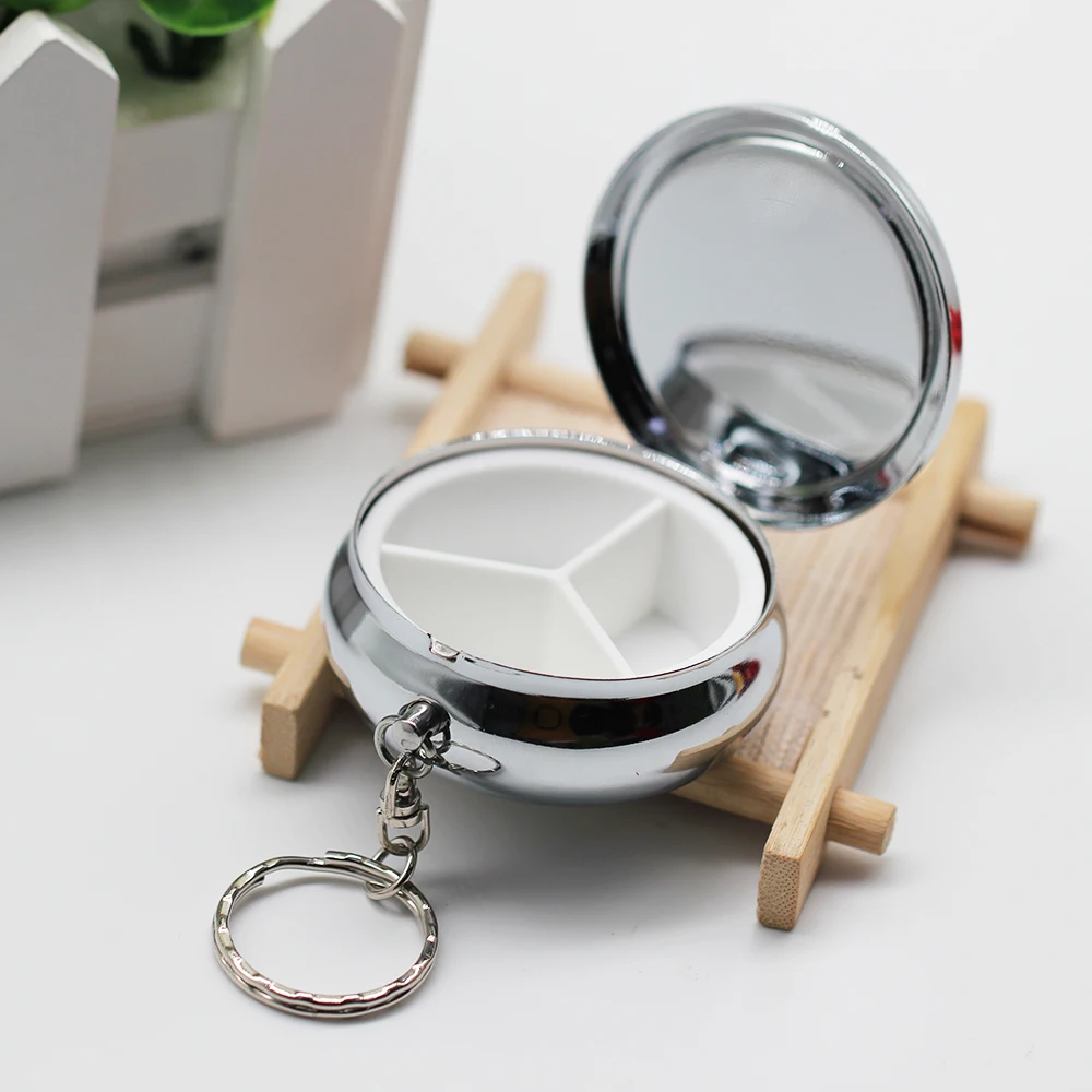 1 шт. металлический серебристый круглый контейнер для таблеток с 3 отверстиями и